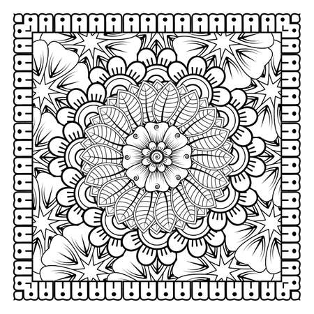 Mehndi flower for henna, mehndi, tattoo, decoration. Decorative ornament in ethnic oriental style, doodle ornament, outline hand draw. Coloring book page.のイラスト素材