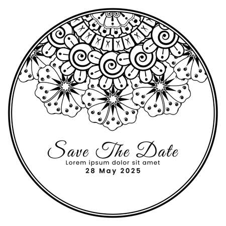 Mehndi flower for henna, mehndi, tattoo, decoration. Decorative ornament in ethnic oriental style, doodle ornament, outline hand draw. Coloring book page.のイラスト素材