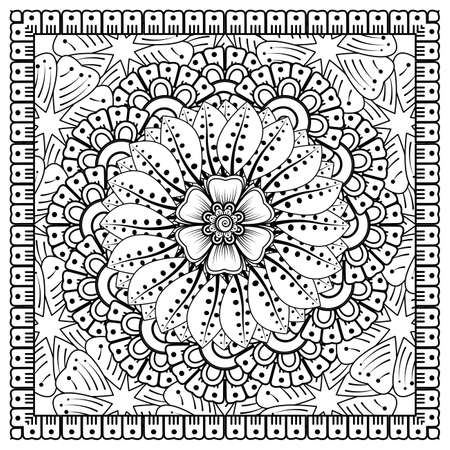 Mehndi flower for henna, mehndi, tattoo, decoration. Decorative ornament in ethnic oriental style, doodle ornament, outline hand draw. Coloring book page.のイラスト素材