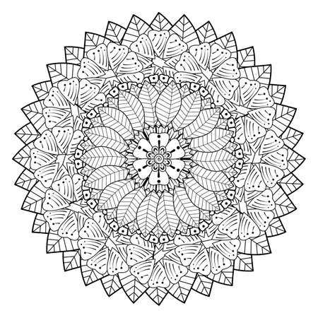 Mehndi flower for henna, mehndi, tattoo, decoration. Decorative ornament in ethnic oriental style, doodle ornament, outline hand draw. Coloring book page.のイラスト素材