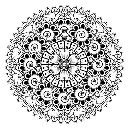 Mehndi flower for henna, mehndi, tattoo, decoration. Decorative ornament in ethnic oriental style, doodle ornament, outline hand draw. Coloring book page.のイラスト素材