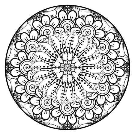 Mehndi flower for henna, mehndi, tattoo, decoration. Decorative ornament in ethnic oriental style, doodle ornament, outline hand draw. Coloring book page.のイラスト素材