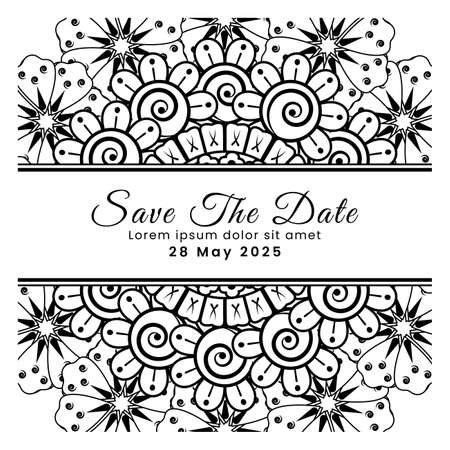 Mehndi flower for henna, mehndi, tattoo, decoration. Decorative ornament in ethnic oriental style, doodle ornament, outline hand draw. Coloring book page.のイラスト素材