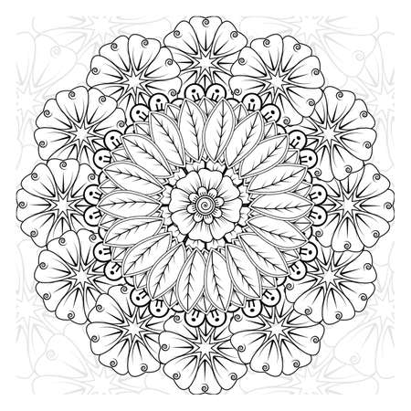 Mehndi flower for henna, mehndi, tattoo, decoration. Decorative ornament in ethnic oriental style, doodle ornament, outline hand draw. Coloring book page.のイラスト素材