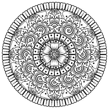 Mehndi flower for henna, mehndi, tattoo, decoration. Decorative ornament in ethnic oriental style, doodle ornament, outline hand draw. Coloring book page.のイラスト素材