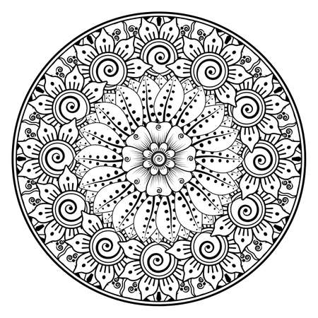 Mehndi flower for henna, mehndi, tattoo, decoration. Decorative ornament in ethnic oriental style, doodle ornament, outline hand draw. Coloring book page.のイラスト素材