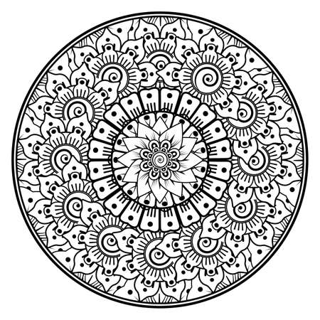Mehndi flower for henna, mehndi, tattoo, decoration. Decorative ornament in ethnic oriental style, doodle ornament, outline hand draw. Coloring book page.のイラスト素材