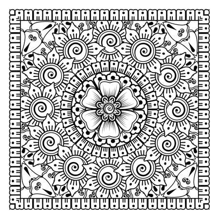 Mehndi flower for henna, mehndi, tattoo, decoration. Decorative ornament in ethnic oriental style, doodle ornament, outline hand draw. Coloring book page.のイラスト素材