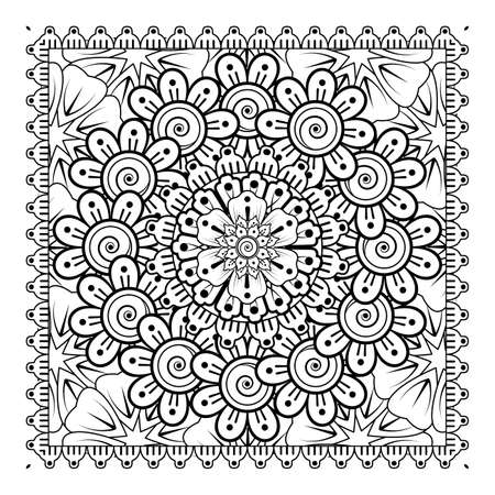 Mehndi flower for henna, mehndi, tattoo, decoration. Decorative ornament in ethnic oriental style, doodle ornament, outline hand draw. Coloring book page.のイラスト素材