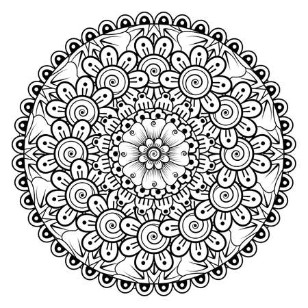 Mehndi flower for henna, mehndi, tattoo, decoration. Decorative ornament in ethnic oriental style, doodle ornament, outline hand draw. Coloring book page.のイラスト素材