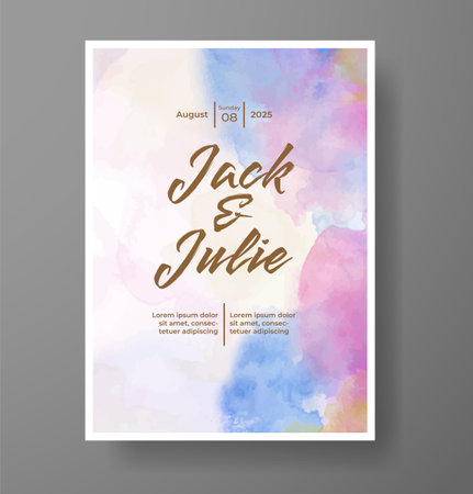 Wedding card invitation template with hand painted watercolor splashのイラスト素材