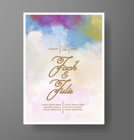 Wedding card invitation template with hand painted watercolor splashのイラスト素材