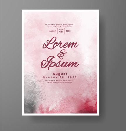 Wedding card invitation template with hand painted watercolor splashのイラスト素材
