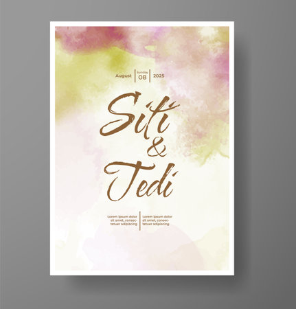 Wedding card invitation template with hand painted watercolor splashのイラスト素材