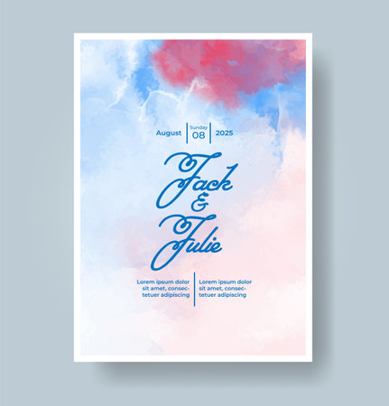 Wedding card invitation template with hand painted watercolor splashのイラスト素材