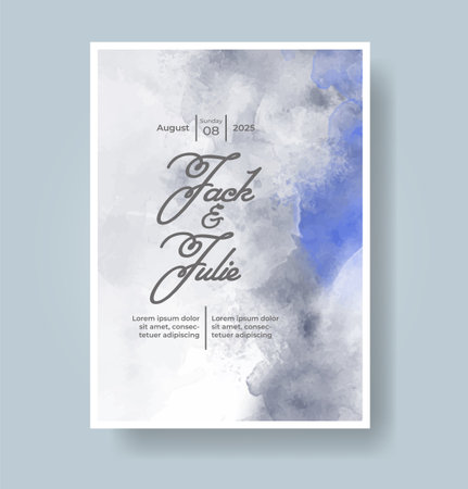 Wedding card invitation template with hand painted watercolor splashのイラスト素材