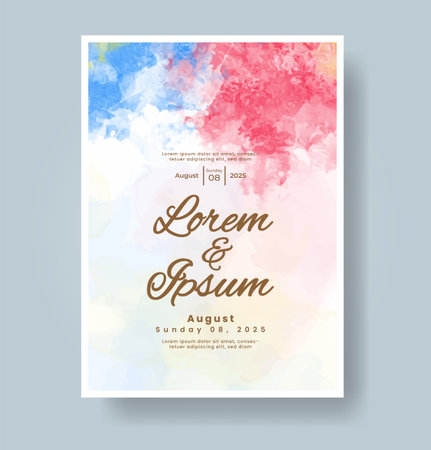 Wedding card invitation template with hand painted watercolor splashのイラスト素材