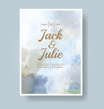 Wedding card invitation template with hand painted watercolor splashのイラスト素材