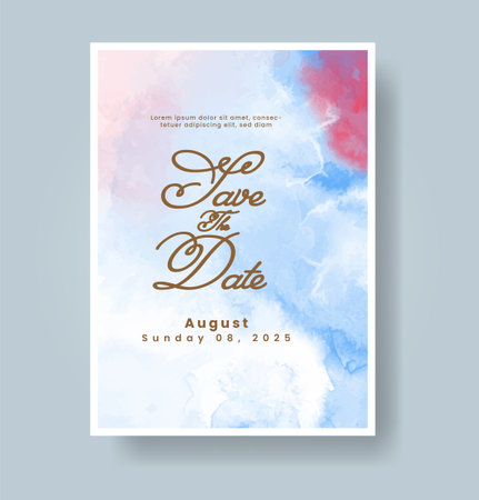 Wedding card invitation template with hand painted watercolor splashのイラスト素材