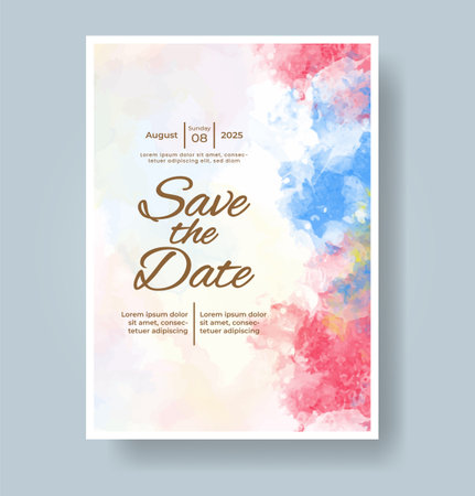 Wedding card invitation template with hand painted watercolor splashのイラスト素材