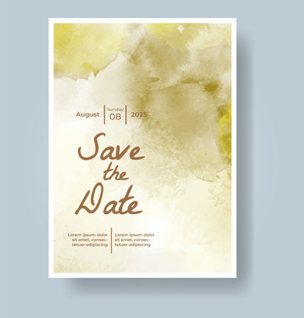 Wedding card invitation template with hand painted watercolor splashのイラスト素材