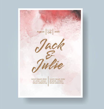 Wedding card invitation template with hand painted watercolor splashのイラスト素材