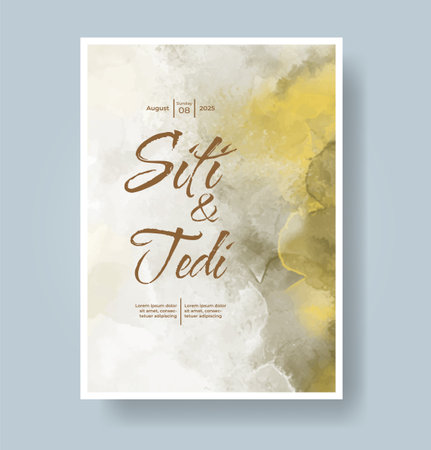 Wedding card invitation template with hand painted watercolor splashのイラスト素材