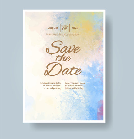 Wedding card invitation template with hand painted watercolor splashのイラスト素材