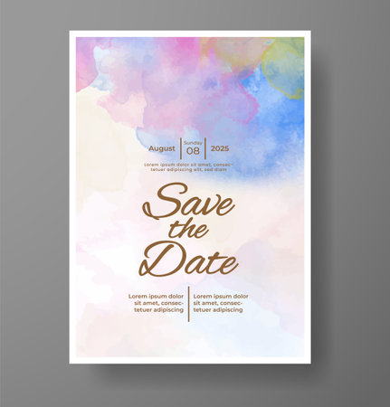 Wedding card invitation template with hand painted watercolor splashのイラスト素材
