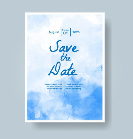 Wedding card invitation template with hand painted watercolor splashのイラスト素材