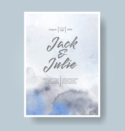Wedding card invitation template with hand painted watercolor splashのイラスト素材