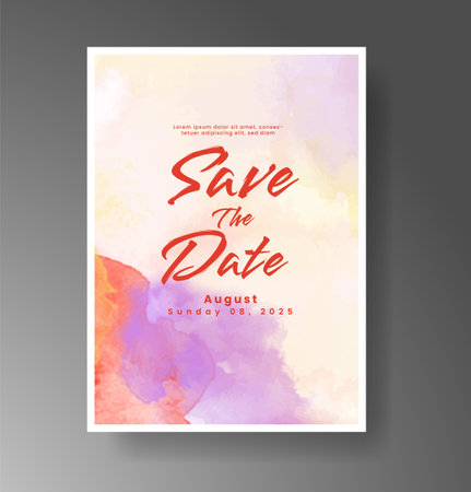 Wedding card invitation template with hand painted watercolor splashのイラスト素材