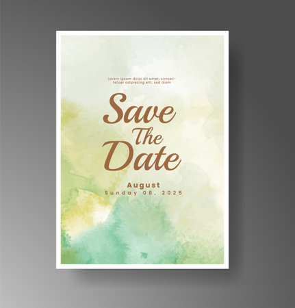 Wedding card invitation template with hand painted watercolor splashのイラスト素材