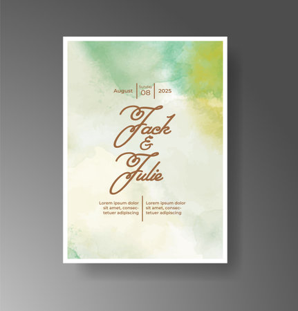 Wedding card invitation template with hand painted watercolor splashのイラスト素材