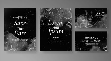 Wedding card invitation template with hand painted watercolor splashのイラスト素材