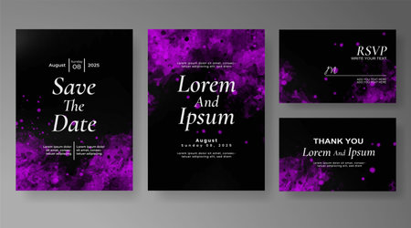 Wedding card invitation template with hand painted watercolor splashのイラスト素材