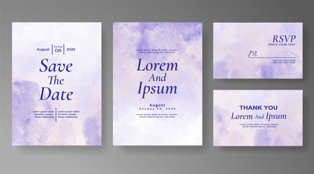 Wedding card invitation template with hand painted watercolor splashのイラスト素材