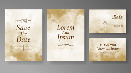 Wedding card invitation template with hand painted watercolor splashのイラスト素材