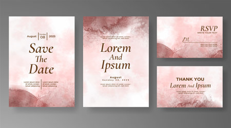 Wedding card invitation template with hand painted watercolor splashのイラスト素材