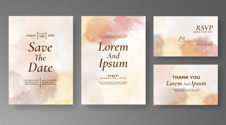 Wedding card invitation template with hand painted watercolor splashのイラスト素材