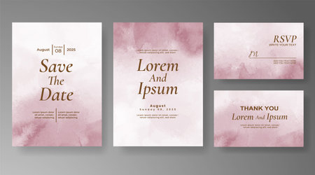 Wedding card invitation template with hand painted watercolor splashのイラスト素材