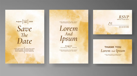 Wedding card invitation template with hand painted watercolor splashのイラスト素材