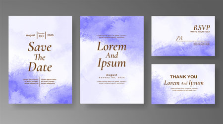 Wedding card invitation template with hand painted watercolor splashのイラスト素材