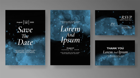 Wedding card invitation template with hand painted watercolor splashのイラスト素材