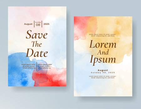 Wedding invitation with abstract splash watercolorのイラスト素材