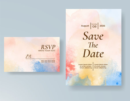 Wedding invitation with abstract splash watercolorのイラスト素材