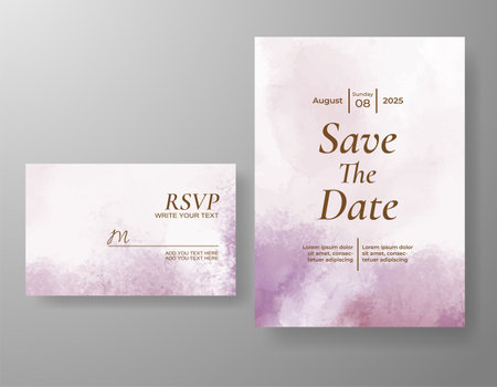 Wedding card invitation template with hand painted watercolor splashのイラスト素材
