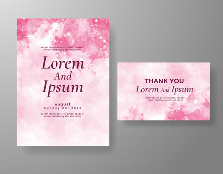 Wedding card invitation template with hand painted watercolor splashのイラスト素材