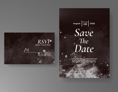 Wedding card invitation template with hand painted watercolor splashのイラスト素材