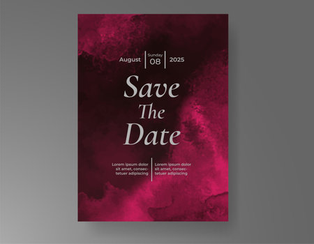 Wedding card invitation template with hand painted watercolor splashのイラスト素材